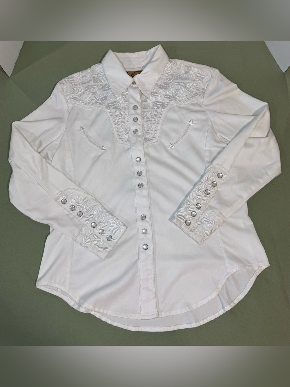 Scully Western Embroidered Pearl Snap Shirt M White